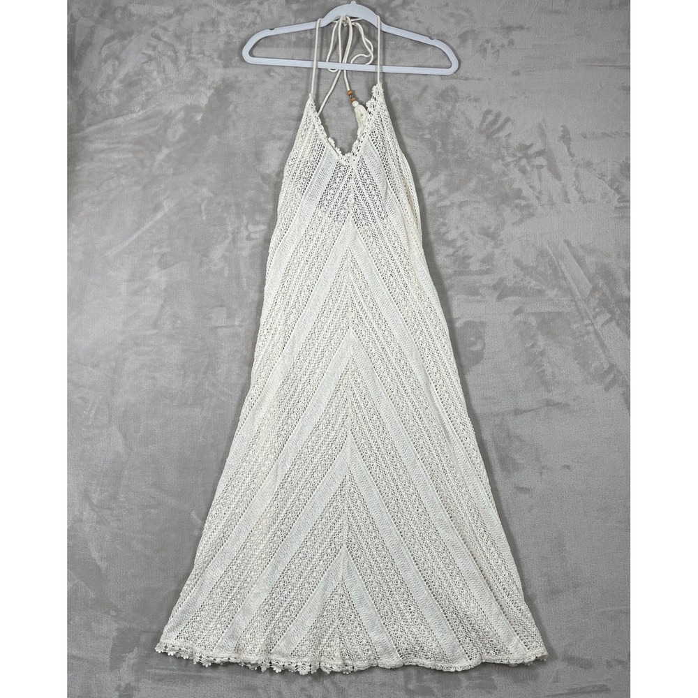 Lulus Women's Midi Dress Knit Crochet Halter Festival Cottagecore XS Cream